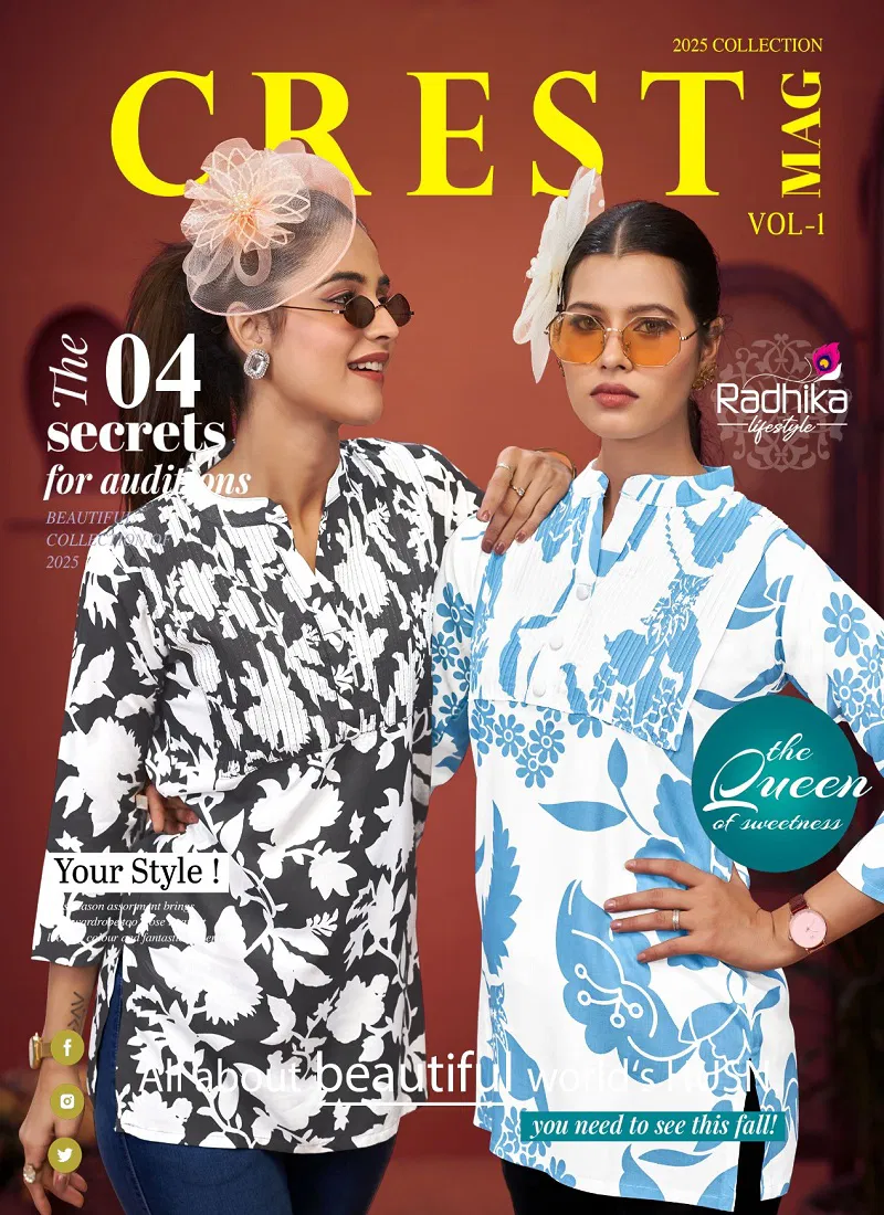 Crest Vol 1 By Radhika Heavy Rayon Printed Ladies Top Orders In India