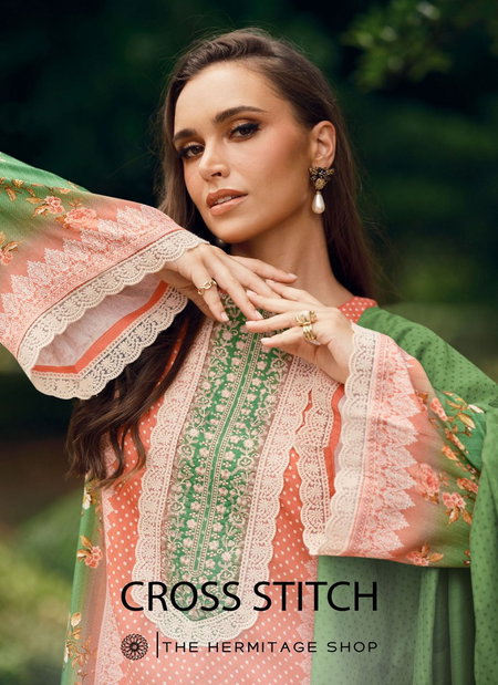 Cross Stitch By The Hermitage Shop Lawn Cotton Dress Material Exporters In India