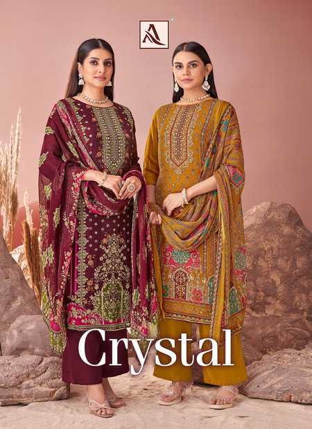 Crystal By Alok Viscose Printed Embroidery Dress Material Wholesale Market In Surat
