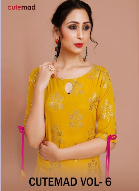 Cutemad Vol-6 Exclusive Malai Crape Party wear Kurtis With Palazzo Collection  Catalog