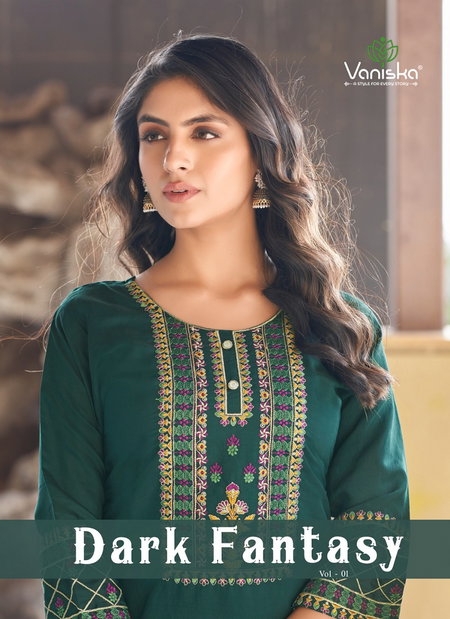 Dark Fantasy Vol 1 By Vaniska Roman Silk Embroidery Kurtis Wholesale Shop In Surat