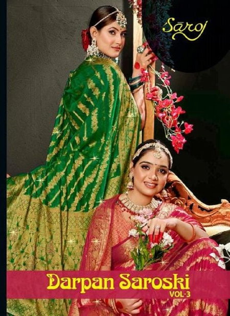 Darpan Saroski Vol 3 By Saroj Organza Swarovski Designer Sarees Wholesale Shop In Surat
