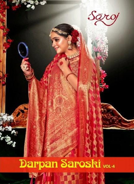 Darpan Saroski Vol 4 By Saroj Organza Designer Wedding Sarees Wholesale Market In Surat
