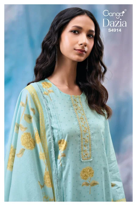 Dazia 4914 By Ganga Cotton Printed Embroidery Designer Salwar Suits
