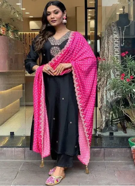 DC G66 Satin Silk Embroidery Kurti With Bottom Dupatta Wholesalers In Surat
