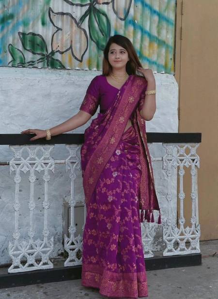 Ddf Purple Flower Designer Banarasi Silk Sarees Wholesale Price In Surat