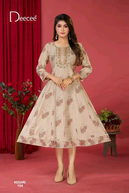 Kesari By Deecee Vartican Foil Printed Anarkali Kurti
