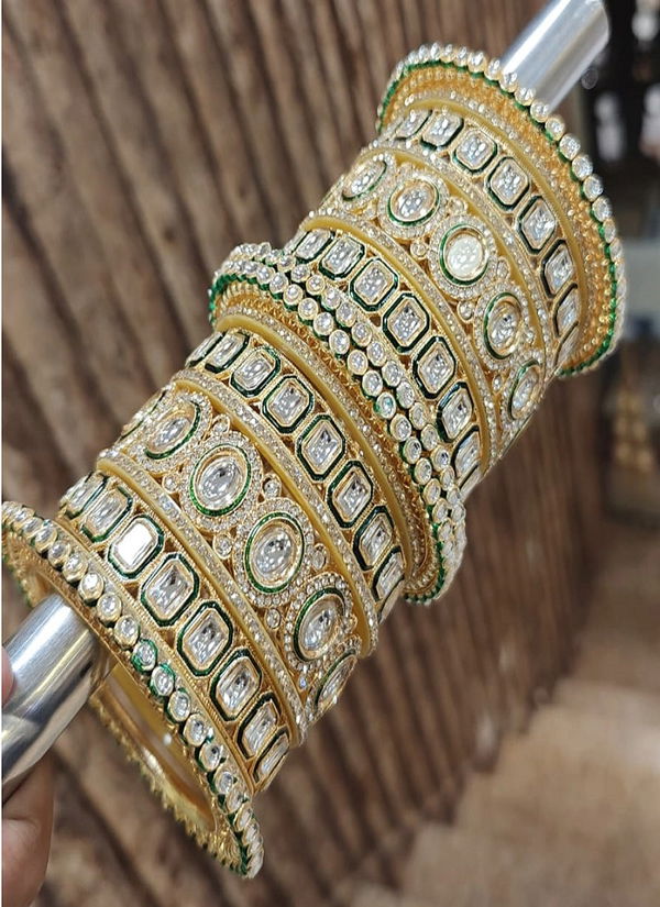 Designer Bridal Wear Jartar Kundan Bangles Chuda Set 3 Wholesale Price In Surat
