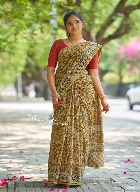DF 160 Kalamkari Printed Soft Cotton Sarees Wholesale Price In Surat
