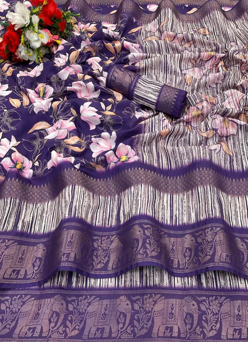 DF 65 Kalamkari Dola Silk Kanchipuram Border Designer Sarees Suppliers In India