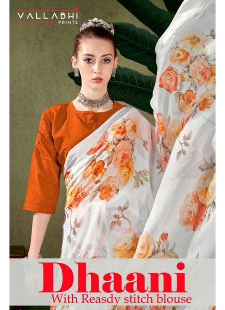 Dhaani By Vallabhi White Daily Wear Printed Georgette Sarees Wholesale Shop In Surat