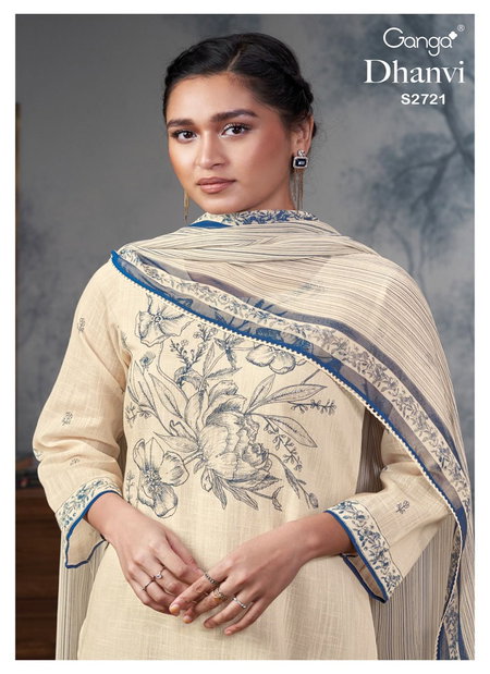 Dhanvi 2721 By Ganga Printed Premium Linen Cotton Dress Material Wholesale Shop In Surat