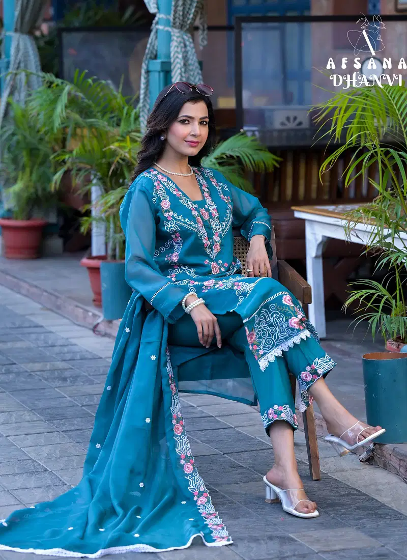 Dhanvi By Afsana Organza Embroidery Readymade Suits Wholesale In India