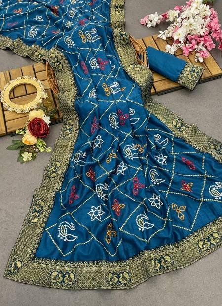 Dhruvi Designer Embroidery Vichitra Silk Sarees Wholesale Market In Surat Catalog