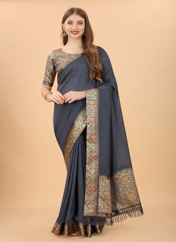 Dhruvi Designer Vichitra Silk Embroidery Sarees Orders In India