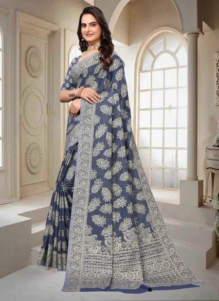 Dhruvi Womens Lucknowi Chikankari Linen Cotton Designer Saree Wholesale Online
