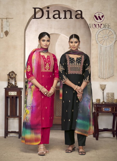 Diana By Woodee Viscose Silk Embroidery Kurti With Bottom Dupatta Wholesale Price In Surat