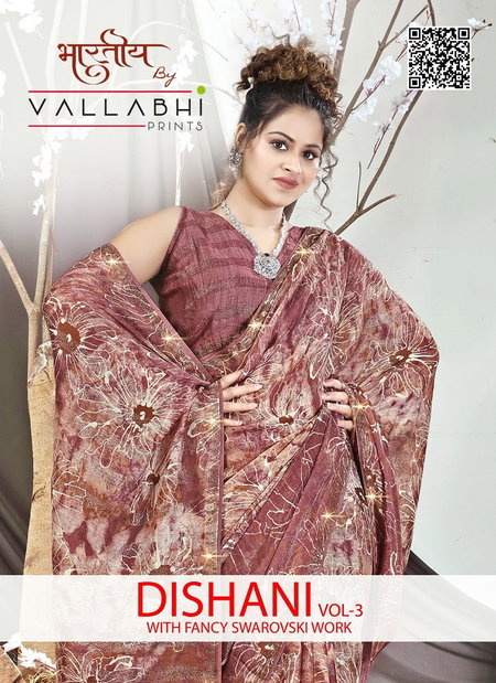 Dishani Vol 3 By Vallabhi Swarovski Work Georgette Printed Sarees Wholesale Shop In Surat