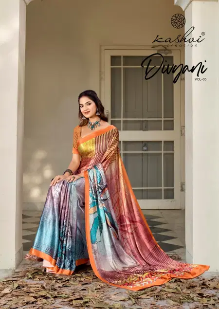 Divyani Vol 5 By Kashvi Stain Fancy Printed Bulk Saree Orders In India