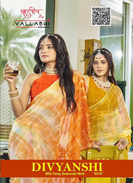 Divyanshi Vol 7 By Vallabhi Swarovski Georgette Sarees Wholesale Price In Surat

