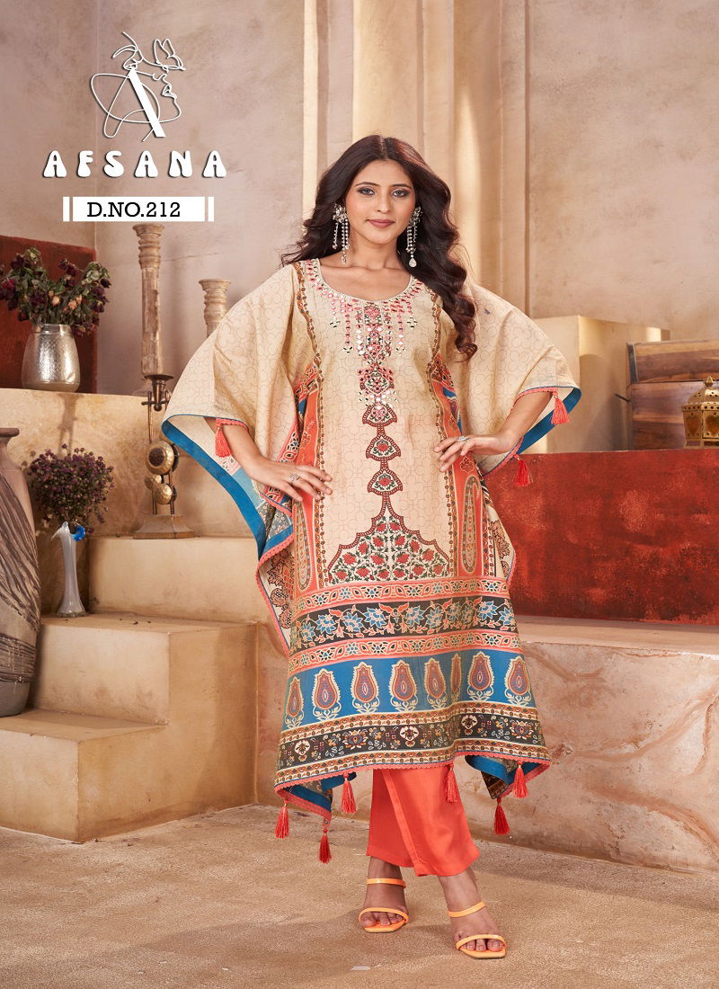 DN 212 By Afsana Modal Mirror Work Digital Printed Kaftan With Bottom Wholesale Price In Surat
 Catalog