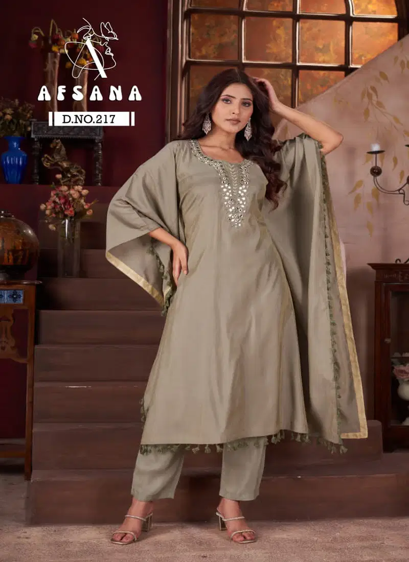 DN 217 By Afsana Mirror Hand Work Modal Kaftan Style Kurti With Bottom Wholesale Market In Surat
 Catalog