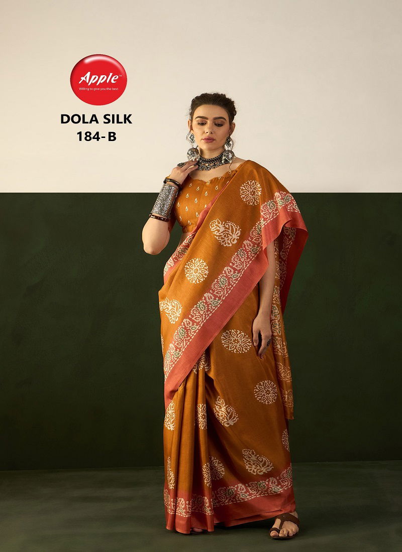 Dola 184 By Apple Printed Dola Silk Sarees Wholesale Clothing Suppliers In India
 Catalog