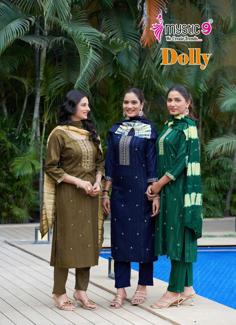 Dolly Vol 5 By Mystic 9 Rayon Embroidery Kurti With Bottom Dupatta Orders In India Catalog