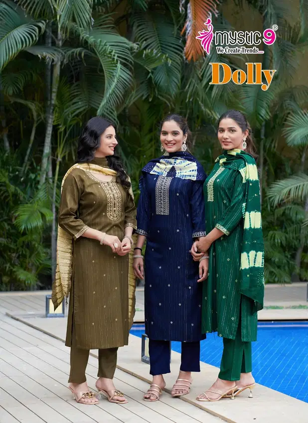 Dolly Vol 5 By Mystic 9 Rayon Embroidery Kurti With Bottom Dupatta Orders In India