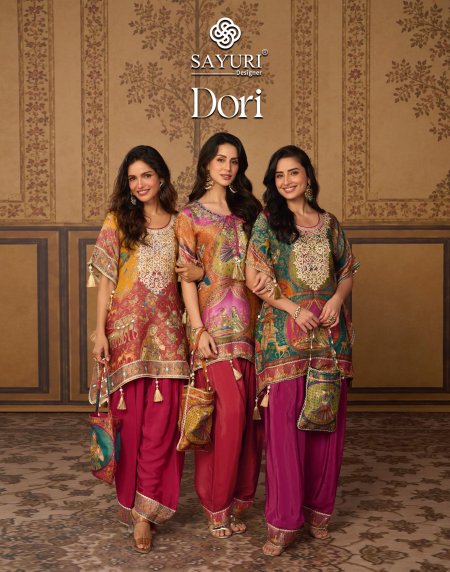 Dori By Sayuri Viscose Position Jacquard Silk Kaftan Top With Bottom
