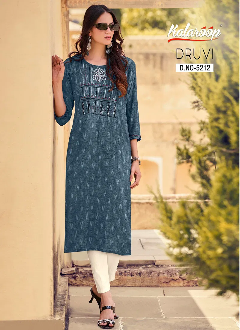 Druvi By Kalaroop Fancy Embroidery Designer Kurtis Wholesale Clothing Suppliers In India
 Catalog