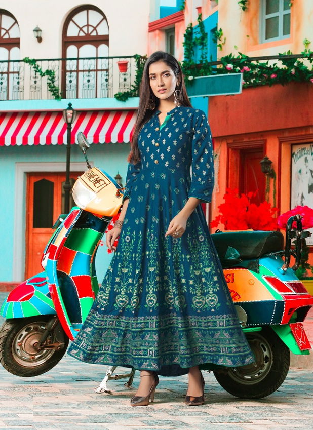 Dveeja Shagun New Designer Ethnic Wear Rayon Long Anarkali Kurti Collection