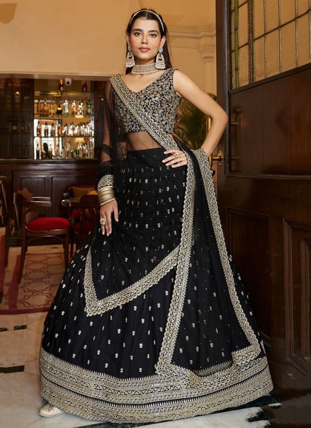 DZ 2237 Black Sequins Embroidery Work Georgette Designer Lehenga Choli Wholesale Price In Surat
