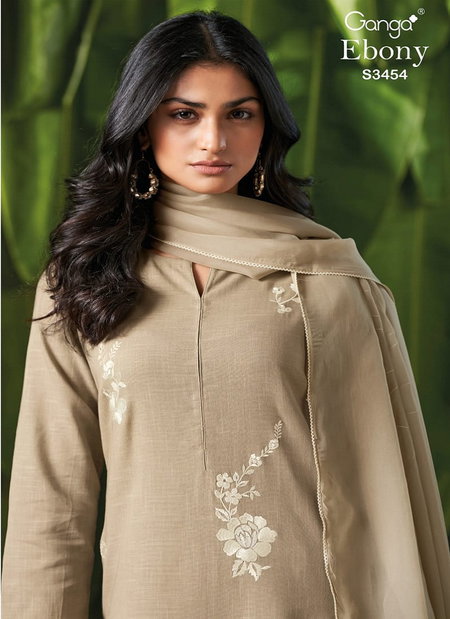 Ebony 3454 By Ganga Cotton Linen Embroidery Salwar Suit Orders In India
