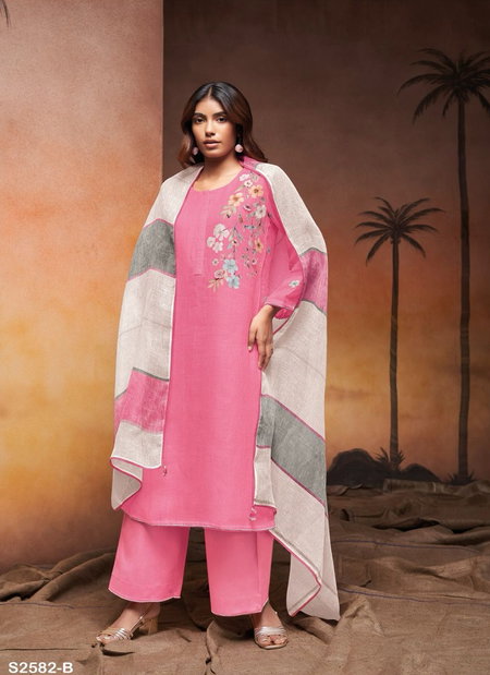 Emberlynn 2582 By Ganga Pure Linen Printed Dress Material Wholesale Online