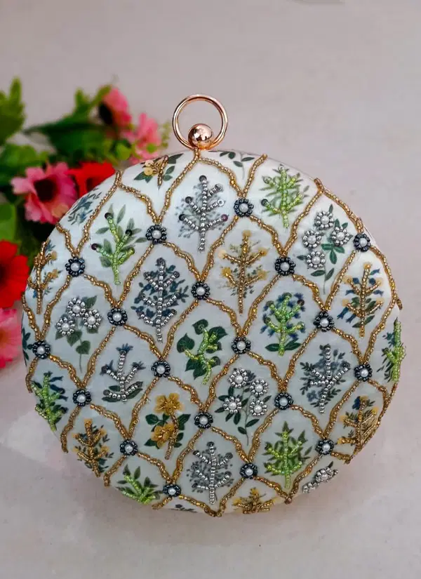 Embroidered Designer Round Printed Wholesale Clutches
