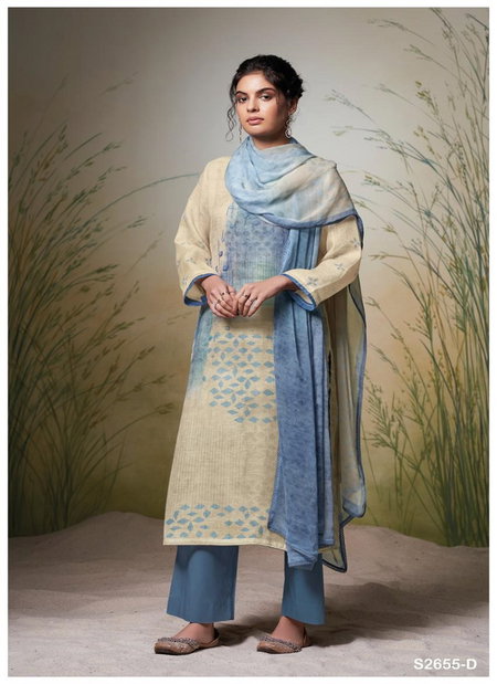 Emiliana 2655 By Ganga Embroidery Printed Linen Dress Material Wholesale Shop In Surat