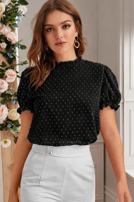 Emily 9401 Georgette Dot Pattern Western Ladies Tops