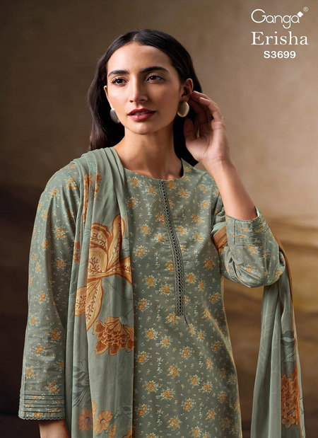 Erisha 3699 By Ganga Cotton Printed Embroidery Designer Salwar Suit Orders In India
