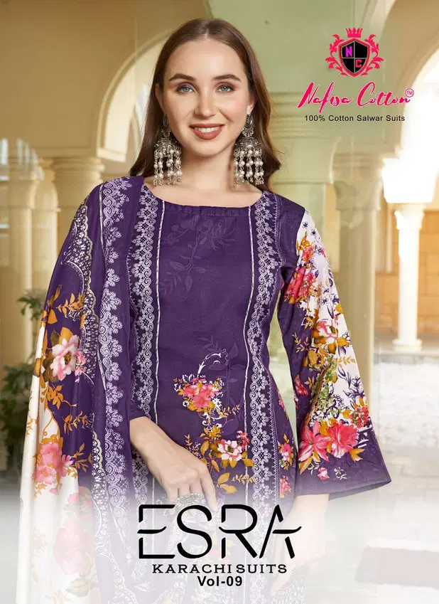 Esra Vol 9 By Nafisa Karachi Soft Cotton Printed Dress Material Online Wholesale