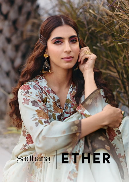 Ether By Sadhana Muslin Silk Printed Dress Material Exporters In India`
