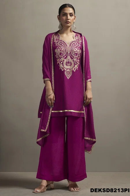 Ethnic Silk Blend Embroidery Ladies Plazzo Suits