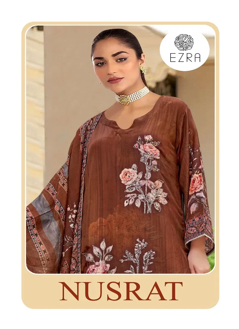 Ezra Nusrat Maslin Cotton Embroidery Pakistani Dress Material Wholesale Online