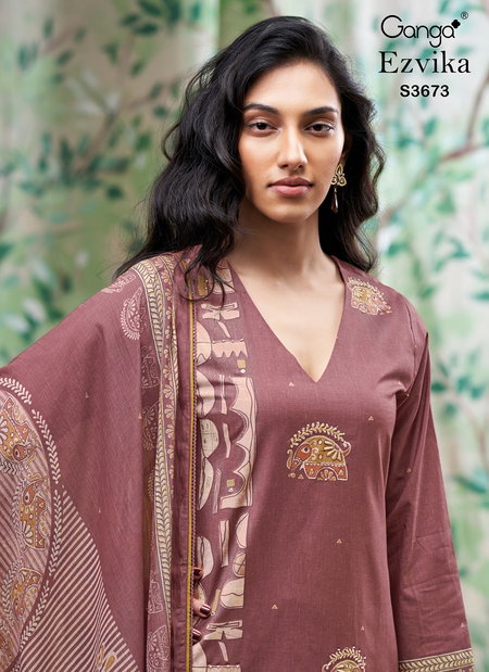 Ezvika 3673 By Ganga Cotton Printed Embroidery Salwar Suit Exporters In India