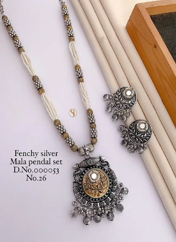 Fancy Navratri Special Oxidized Silver Mala Pendant Set Wholesale Shop In Surat
