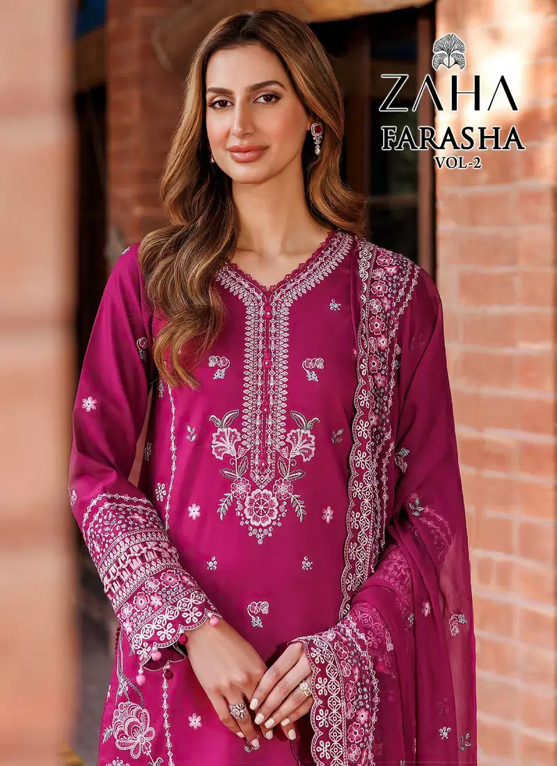 Farasha Vol 2 By Zaha Cambric Cotton Pakistani Suits Wholesale Price In Surat
 Catalog