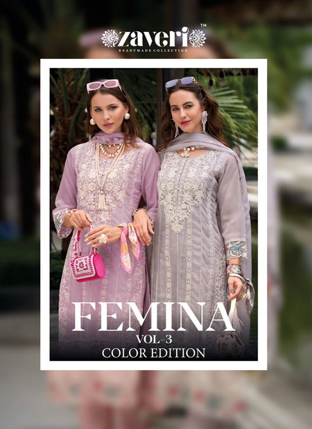 Femina Vol 3 By Zaveri Soft Organza Wholesale Kurti With Bottom Dupatta In India