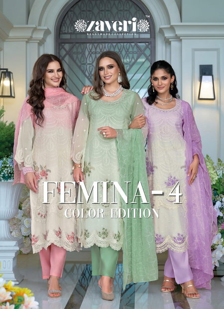 Femina Vol 4 Color Edition By Zaveri Organza Kurti With Bottom Dupatta Wholesale
