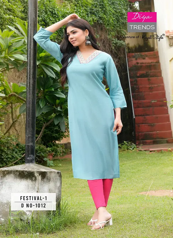 Festival Vol 1 By Diya Trends Roman Silk Embroidery Kurtis Suppliers In India