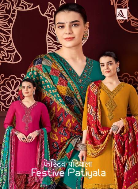 Festive Patiyala By Alok Embroidery Dress Material Wholesale Market In Surat With Price
 Catalog